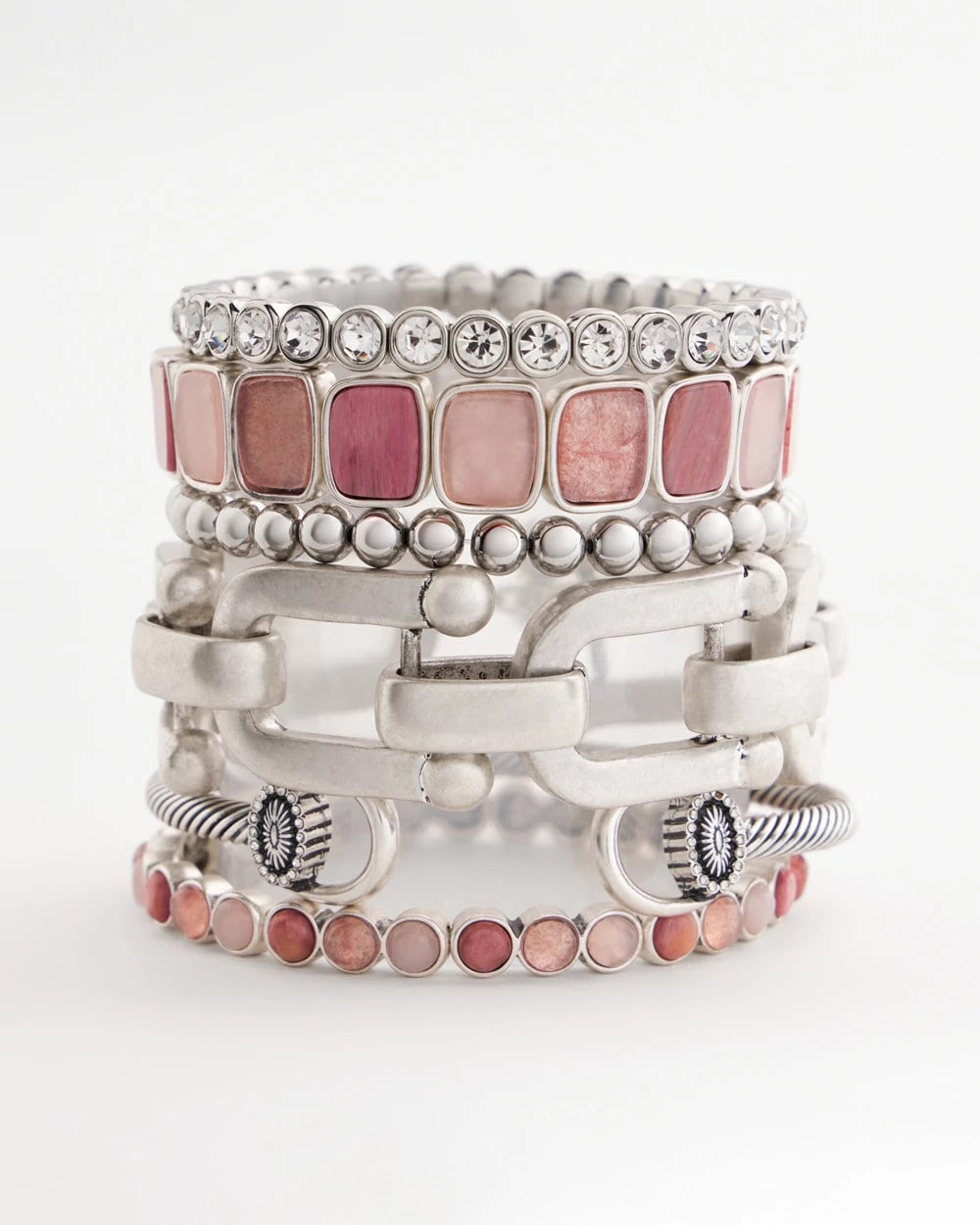 Chico's - Quartz & Rhodonite Stone Silvertone Round Stretch