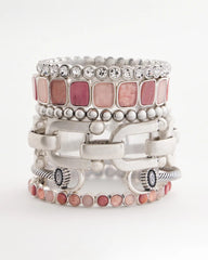 Chico's - Quartz & Rhodonite Stone Silvertone Round Stretch