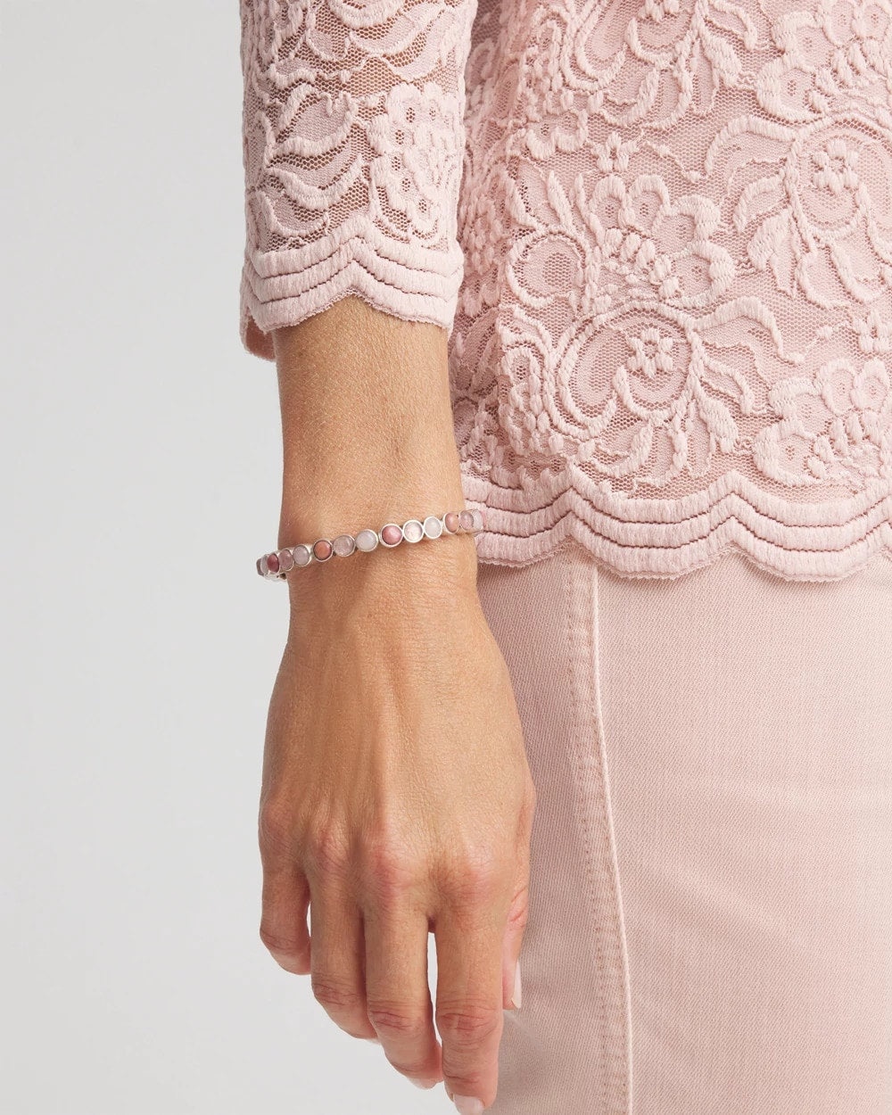 Chico's - Quartz & Rhodonite Stone Silvertone Round Stretch