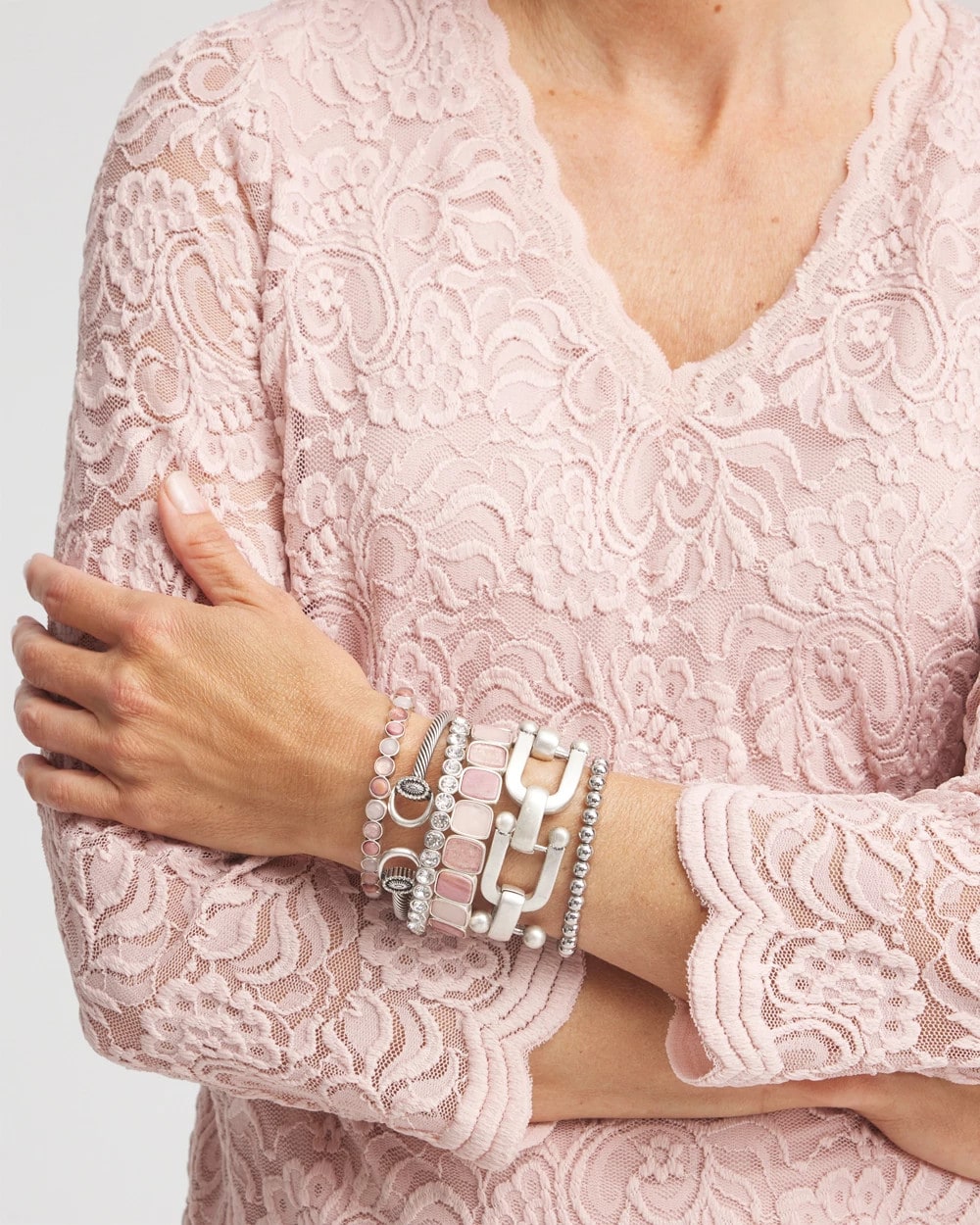 Chico's - Quartz & Rhodonite Stone Silvertone Round Stretch