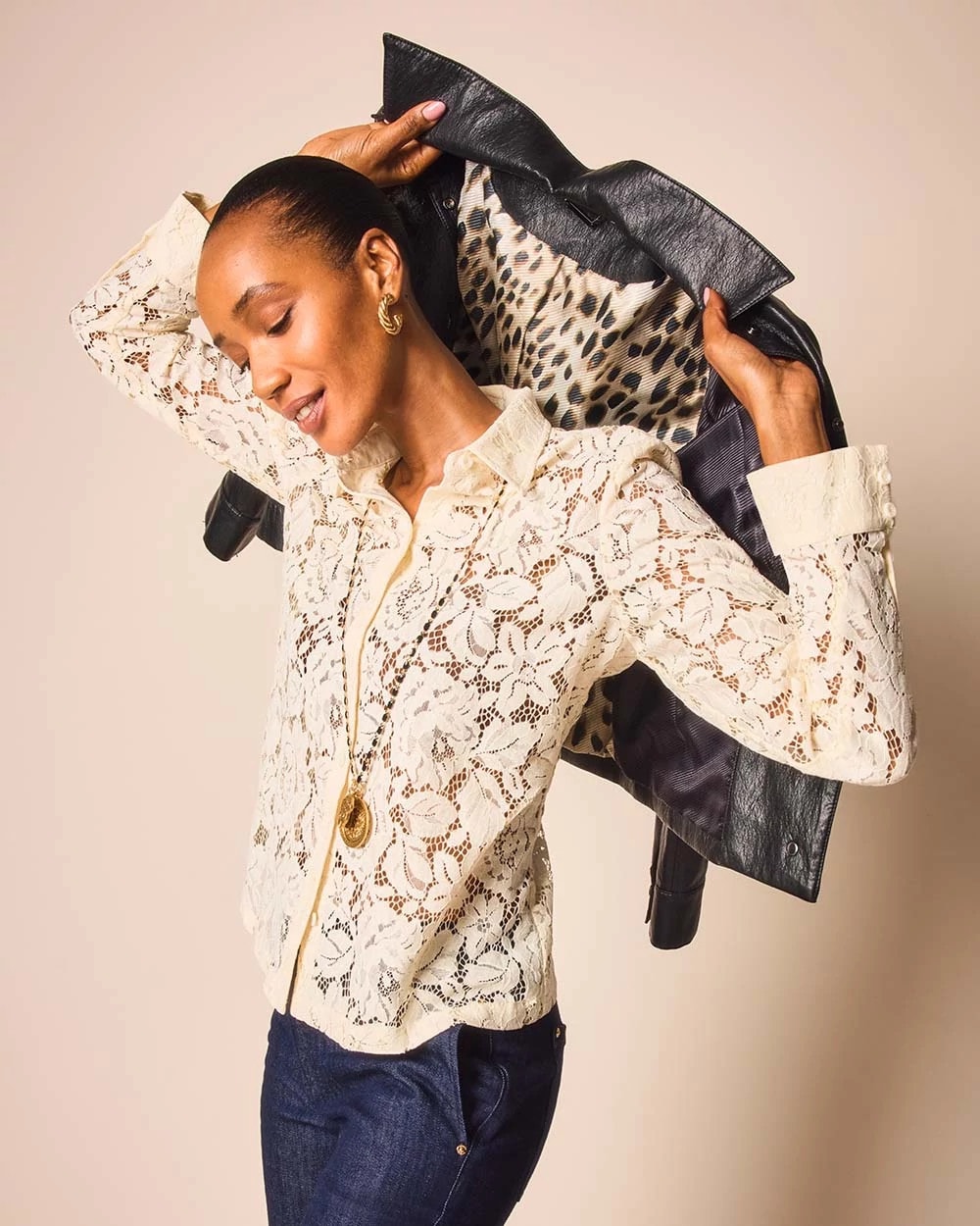 Chico's - Classic-Fit Collared Lace Shirt