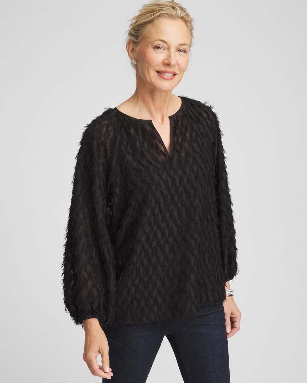 Chico's - Feathered Pullover Peasant Blouse