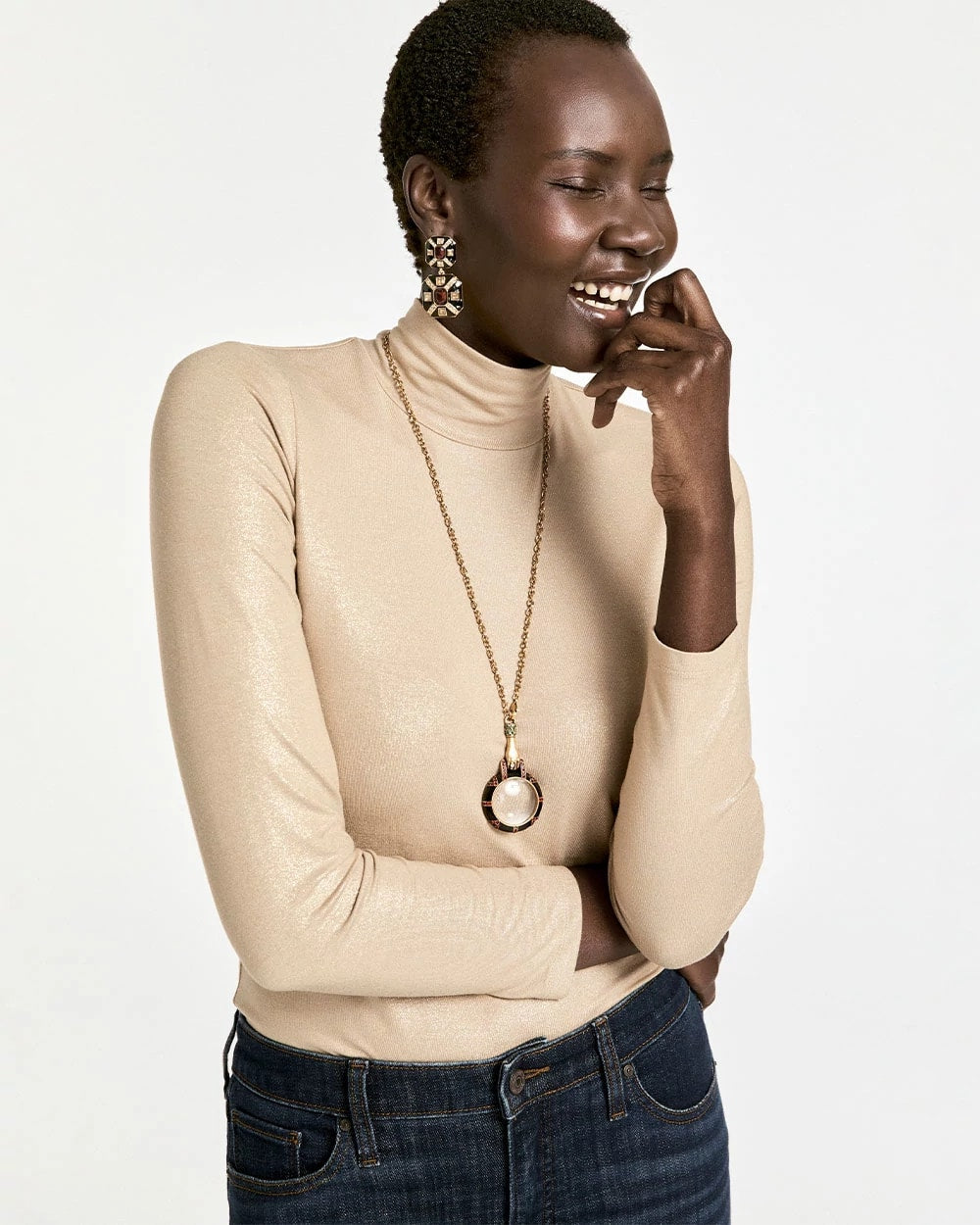Chico's - Touch of Cool™ Foil Mock Neck Layering Tee