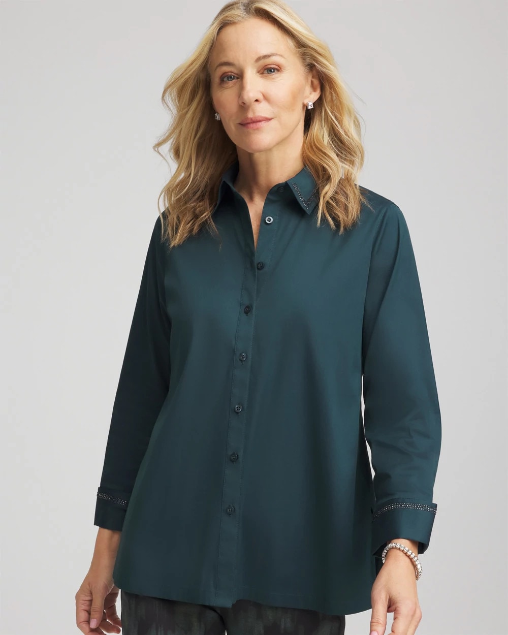 Chico's - Rhinestone Embellished Poplin Tunic