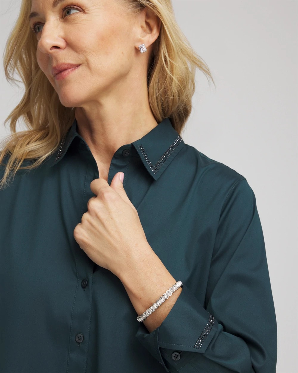 Chico's - Rhinestone Embellished Poplin Tunic