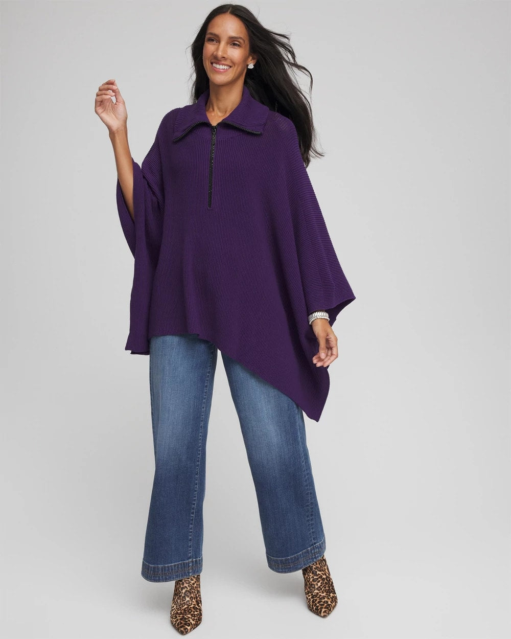 Chico's - Rhinestone Zip-Collar Sweater Poncho