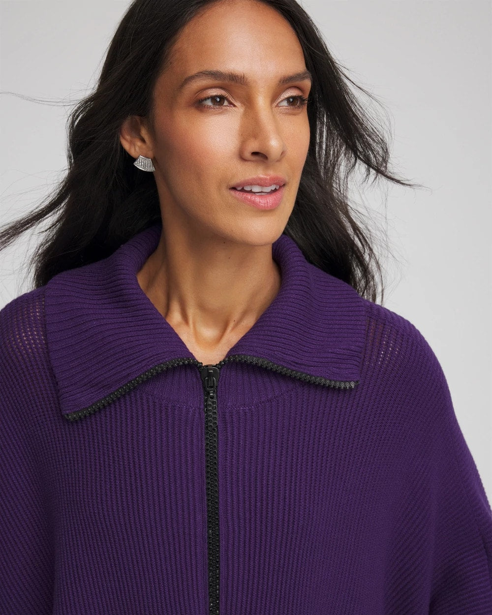 Chico's - Rhinestone Zip-Collar Sweater Poncho
