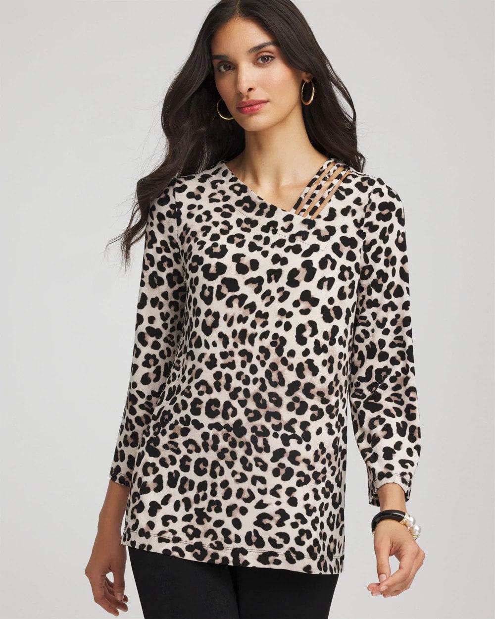 Chico's - Travelers™ Animal-Print Lattice Top