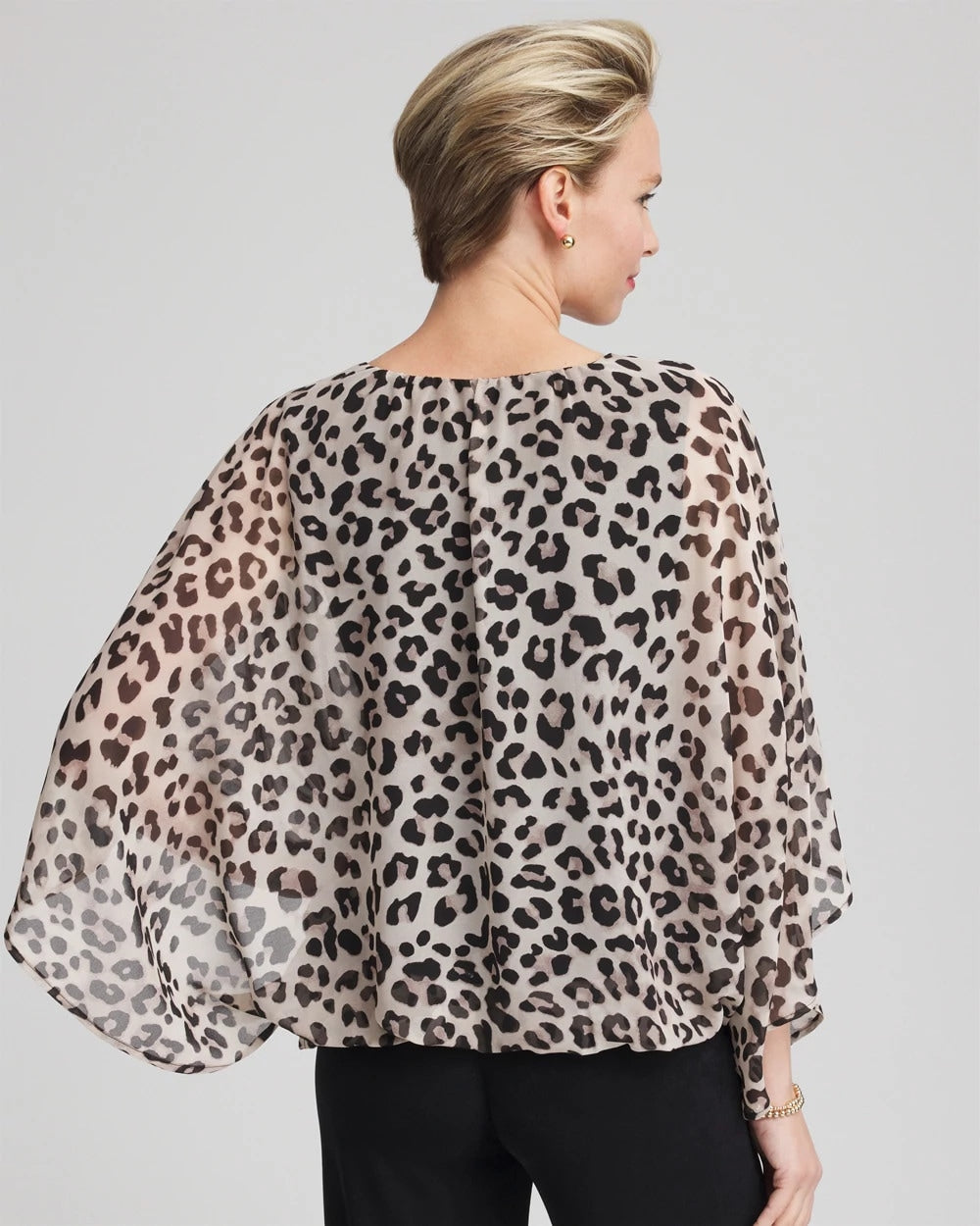 Chico's - Travelers™ Animal-Print Bubble-Hem Chiffon Blouse