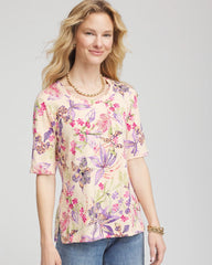 Chico's - Tropical Floral Elbow-Sleeve Tee