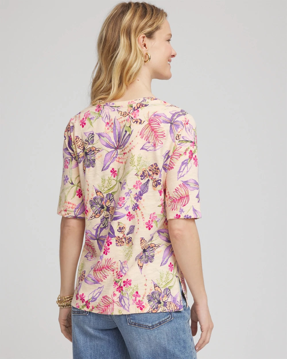 Chico's - Tropical Floral Elbow-Sleeve Tee