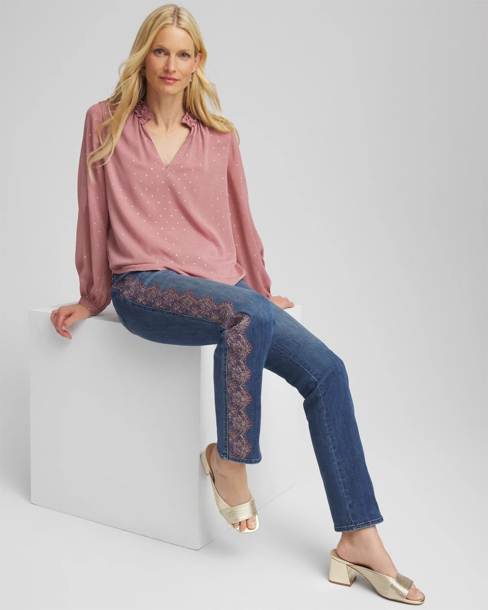Chico's - Ruffleneck Lined Georgette Blouse