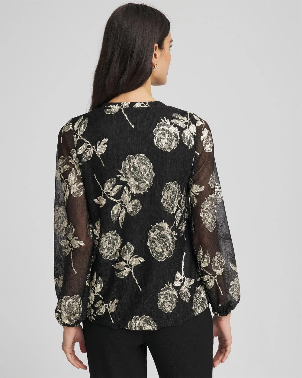 Chico's - Floral Metallic Bodre Top