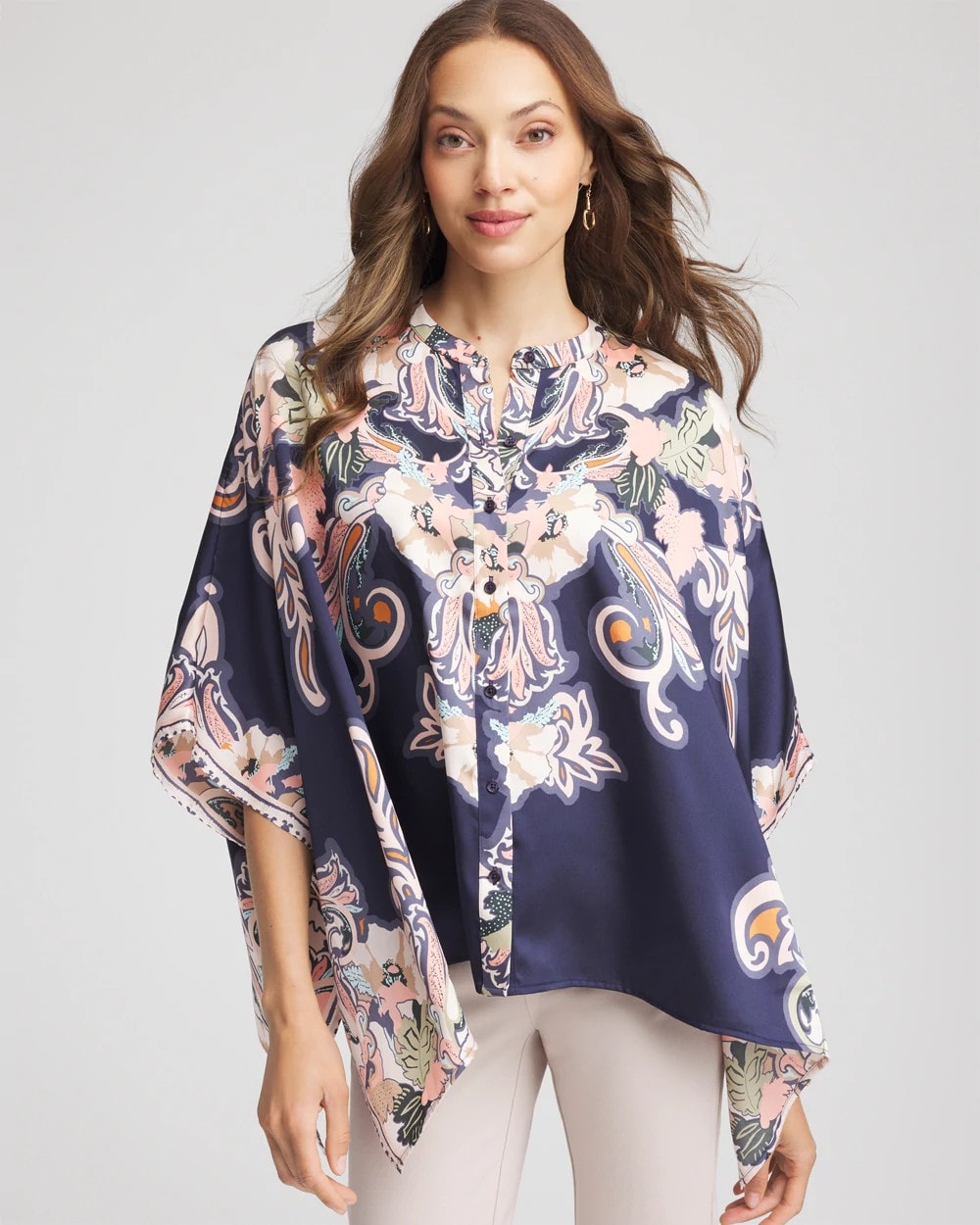 Chico's - Collarless Floral-Paisley Poncho