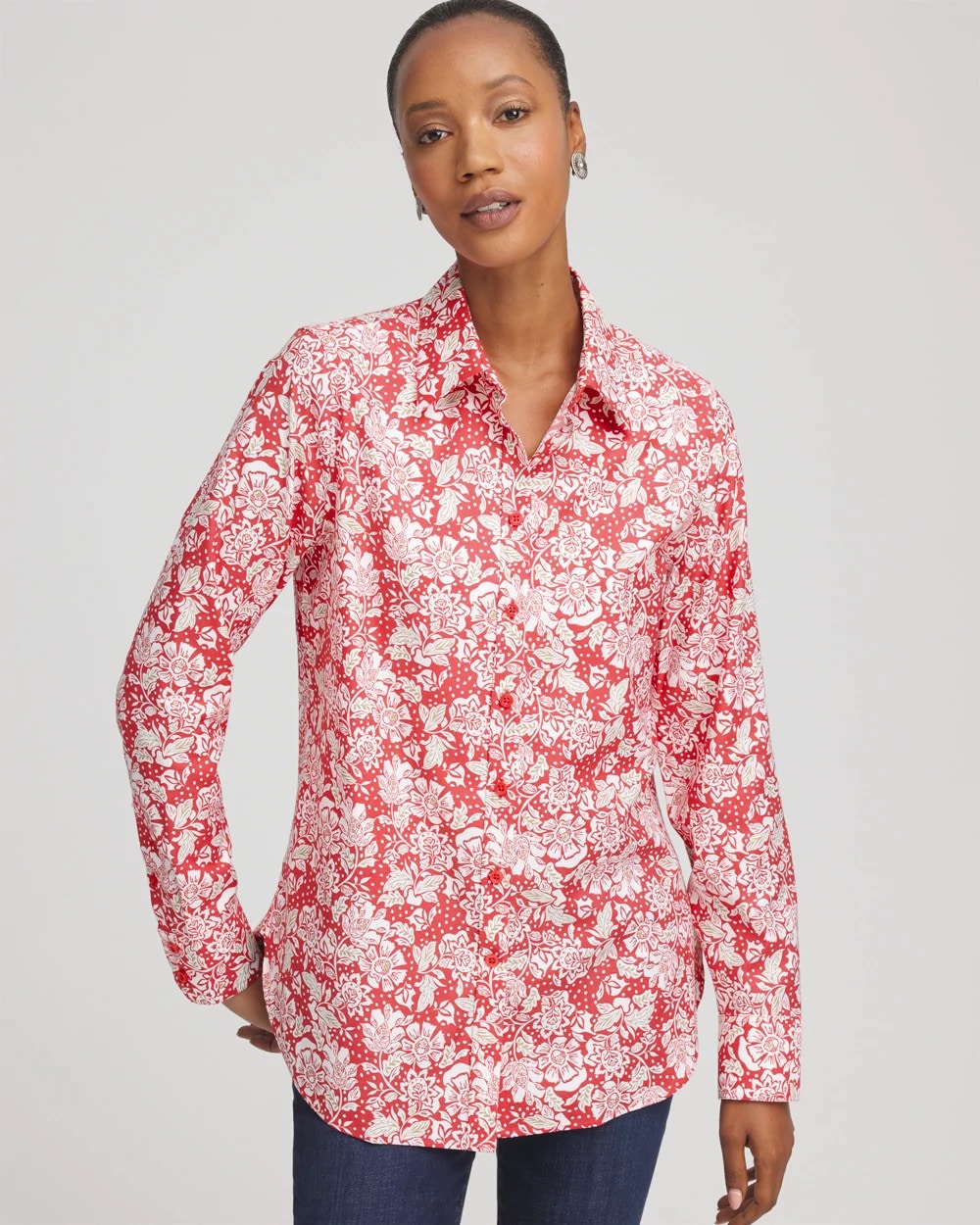 Chico's - No Iron™ Long-Sleeved Folklore-Floral Shirt