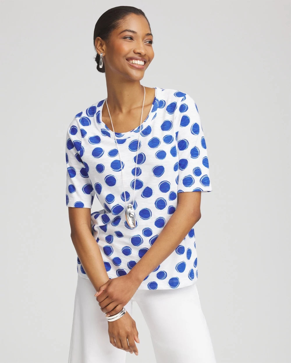 Chico's - Polka-Dot Slub Short Sleeve Tee