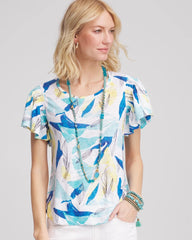 Chico's - Linen Smocked Flutter-Sleeved Tee