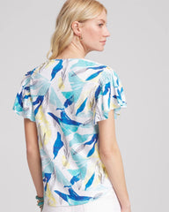 Chico's - Linen Smocked Flutter-Sleeved Tee