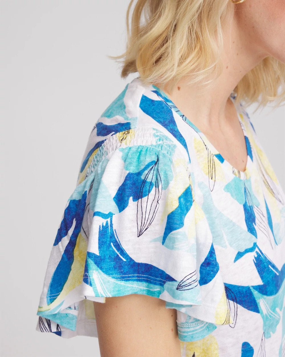 Chico's - Linen Smocked Flutter-Sleeved Tee