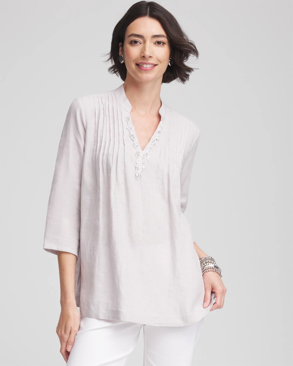 Chico's - Embellished Linen Kurta Tunic