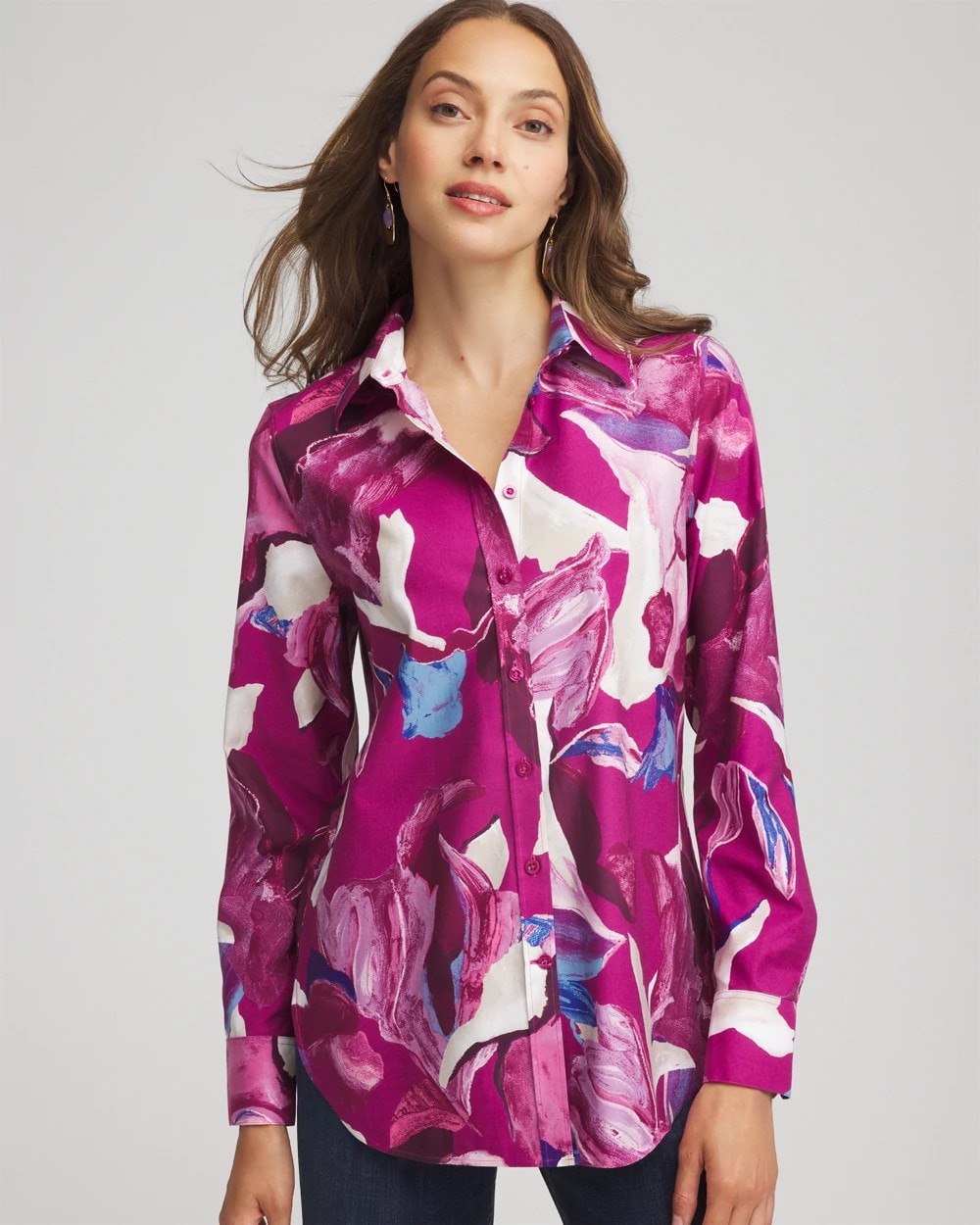 Chico's - No Iron™ Floral-Paint-Print Shirt