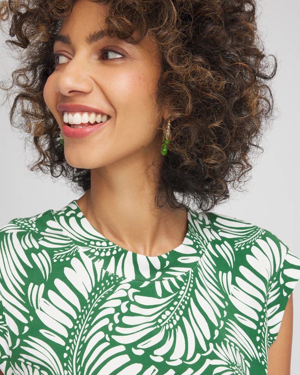 Chico's - Palm-Frond-Print Cap-Sleeve Top