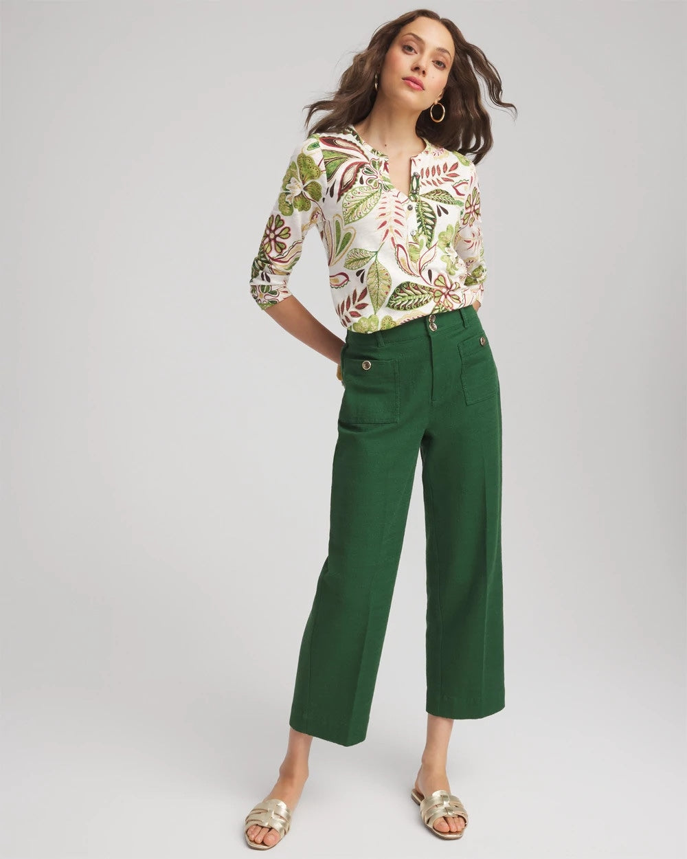 Chico's - Tropical Cotton Slub Henley Shirt