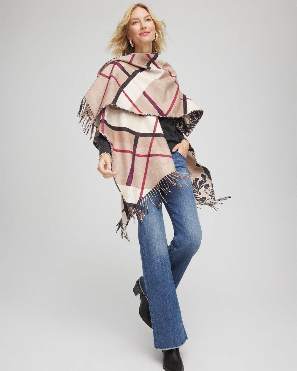 Chico's - Reversible Printed Fringe Ruana
