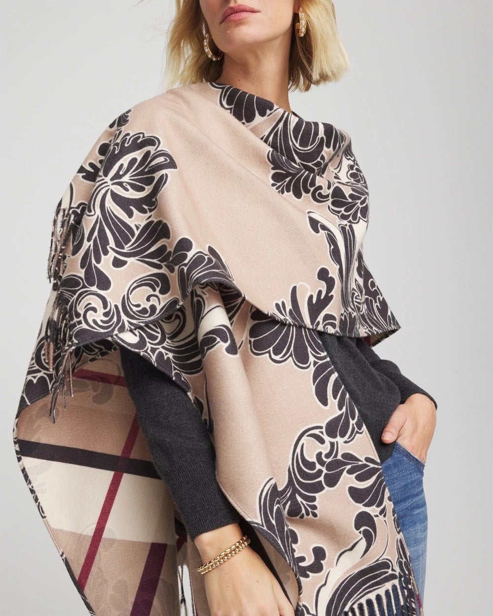 Chico's - Reversible Printed Fringe Ruana