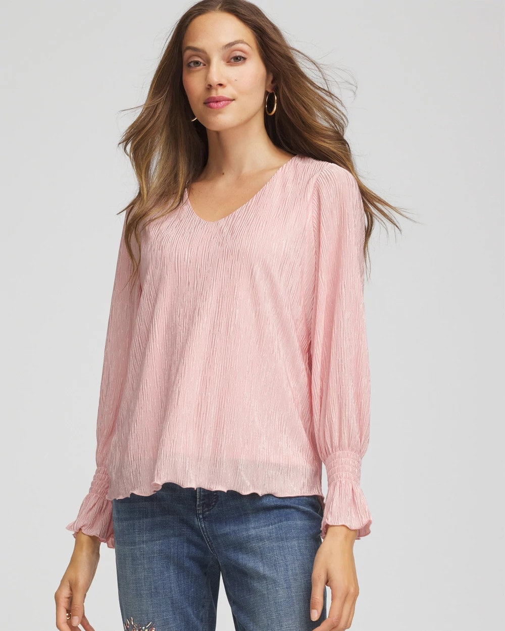 Chico's - Crinkle Bodre Voop Neck Top