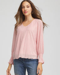 Chico's - Crinkle Bodre Voop Neck Top