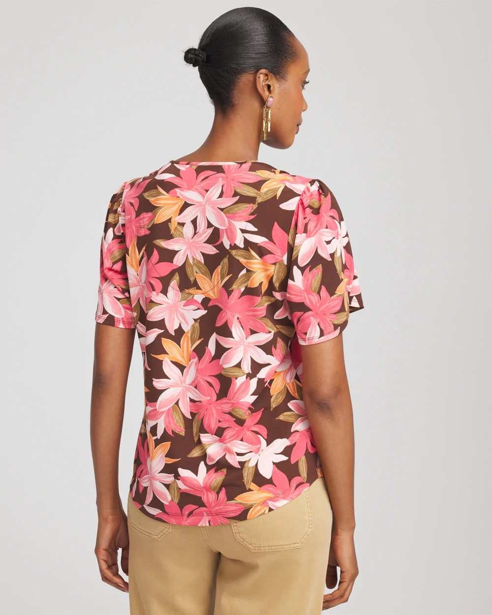 Chico's - Floral Petal-Sleeve Voop Neck Tee