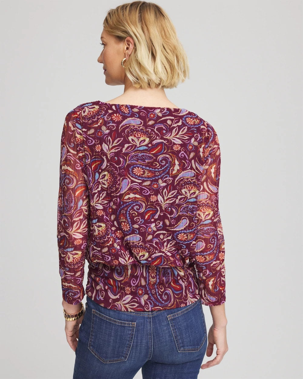 Chico's - Paisley Textured Banded-Hem Top