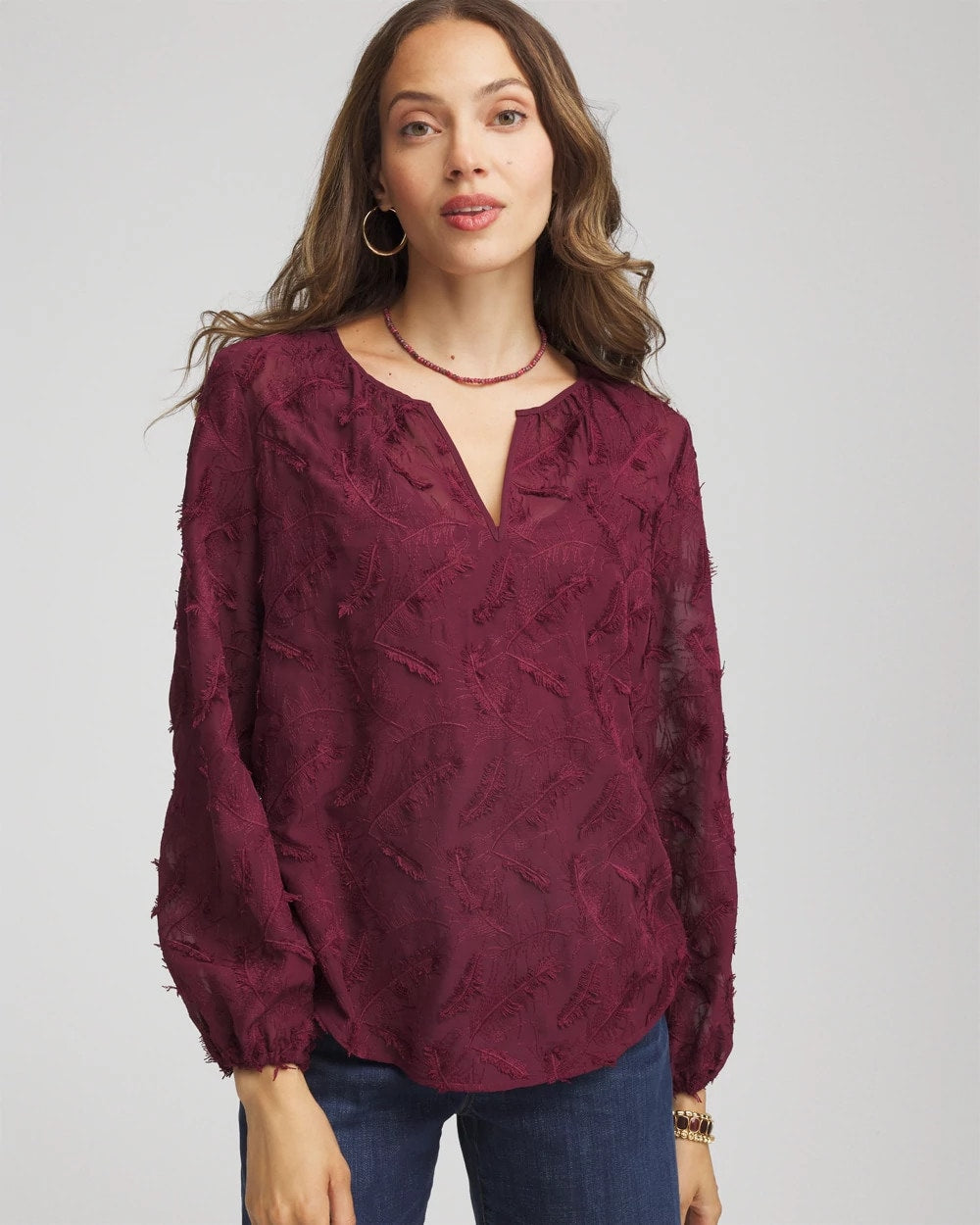 Chico's - Feathered Pullover Peasant Blouse