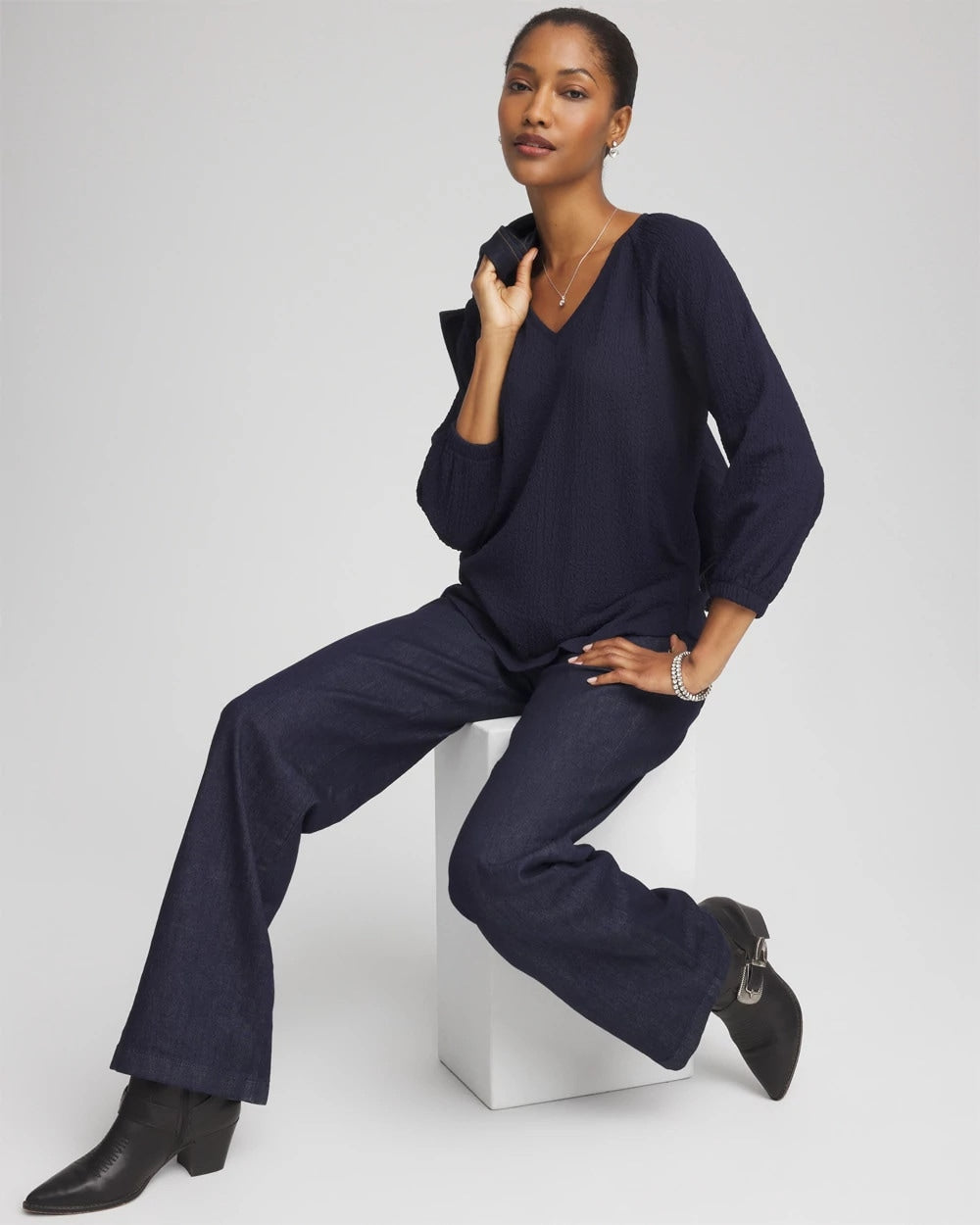 Chico's - Textured Raglan V-Neck Top