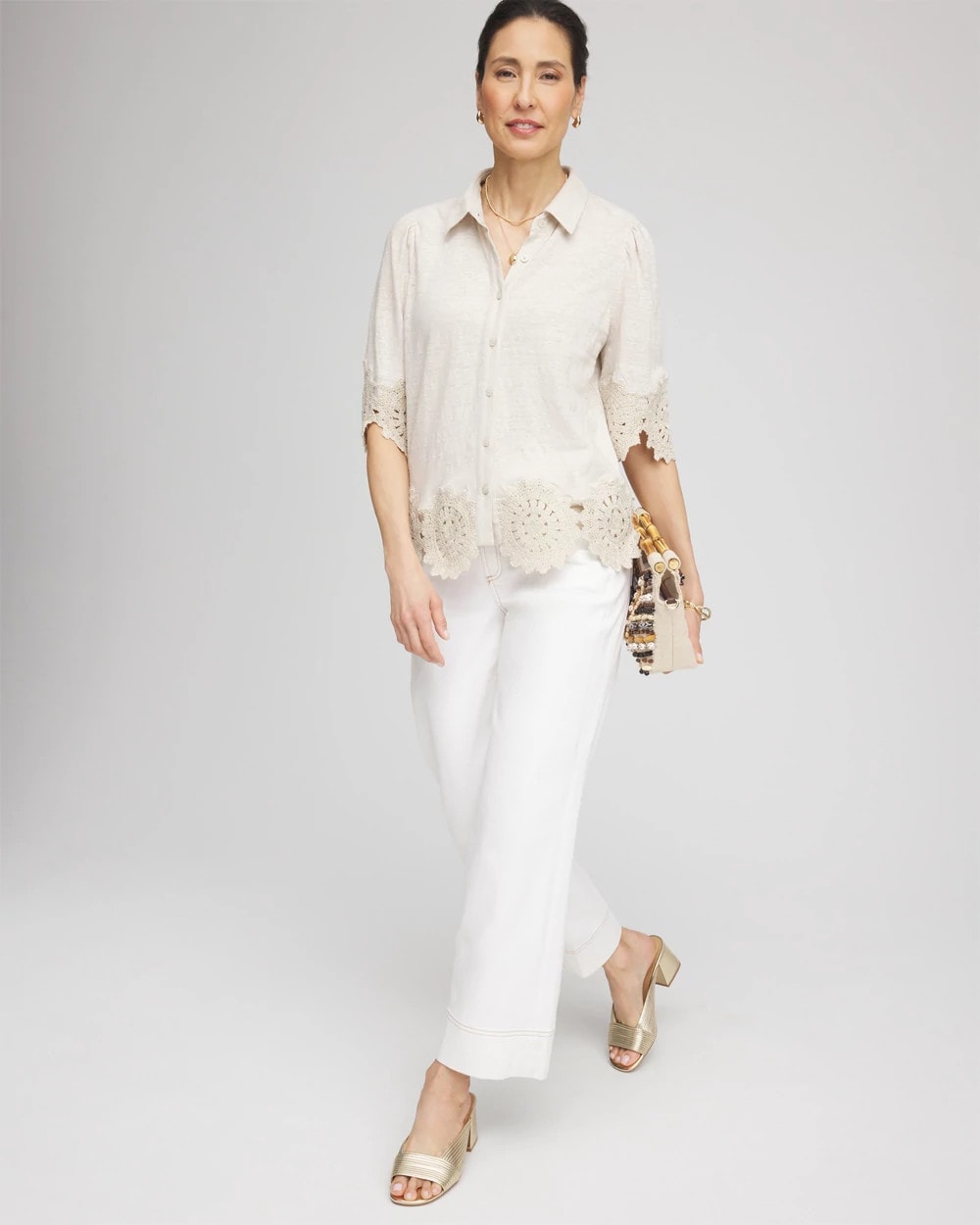 Chico's - Crochet Trim Linen Shirt