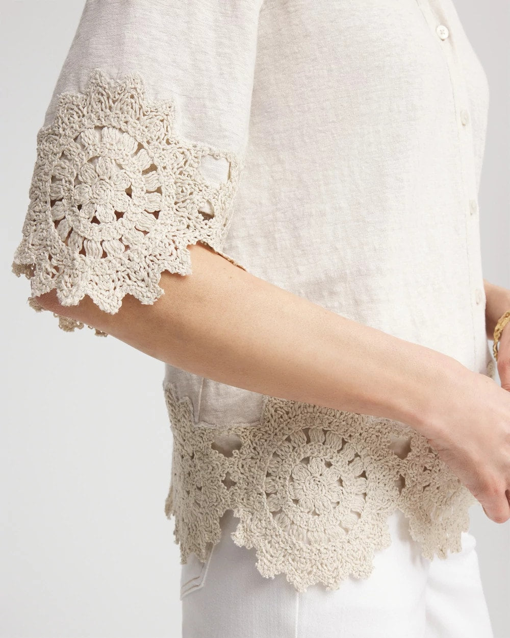 Chico's - Crochet Trim Linen Shirt