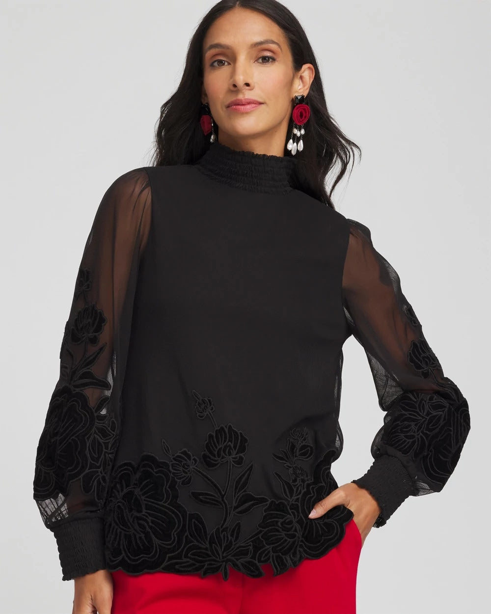 Chico's - Sheer Mesh Velvet Appliqué Top
