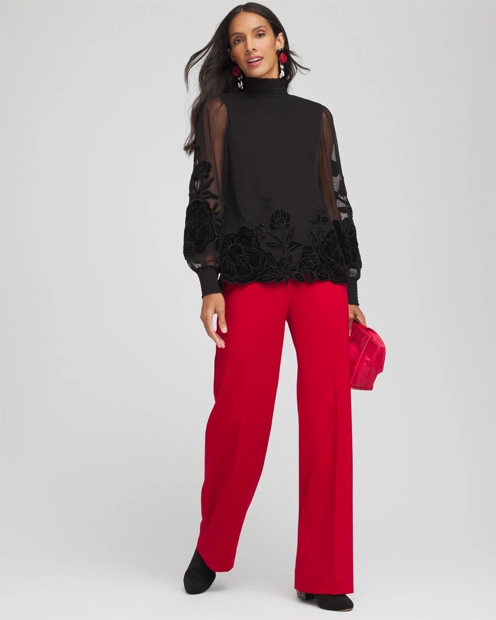 Chico's - Sheer Mesh Velvet Appliqué Top