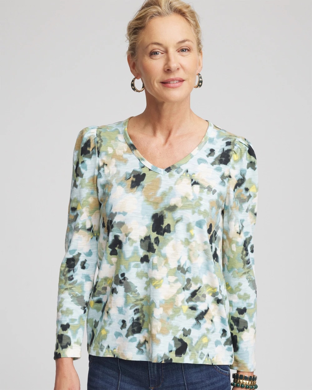 Chico's - Printed Slub Puff-Sleeve Tee