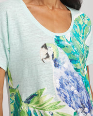 Chico's - Linen Embellished Parrot Easy Tee