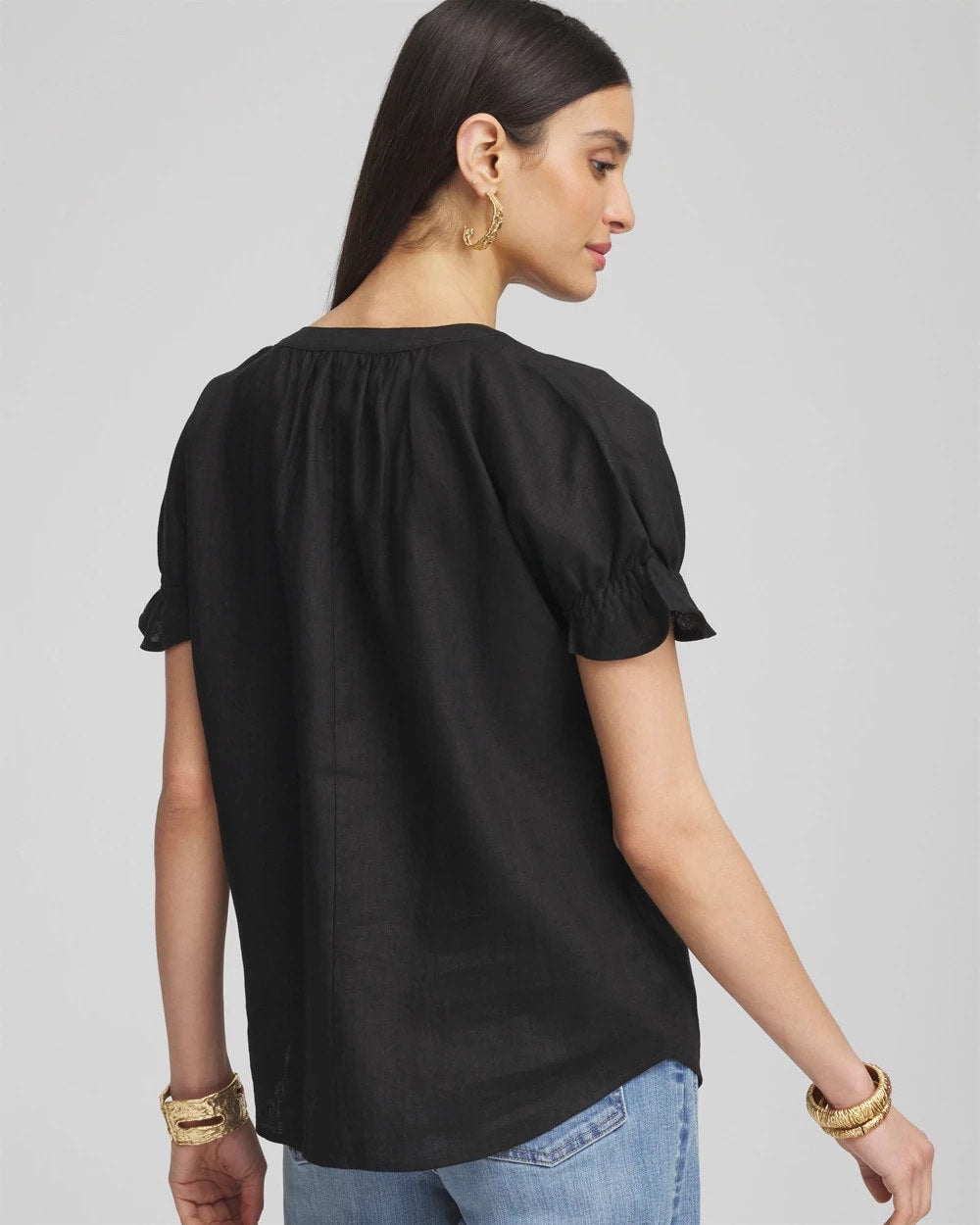 Chico's - Linen Flutter-Sleeve Popover Top
