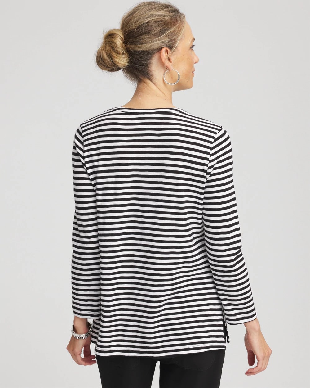 Chico's - Striped Slub Splitneck Henley Tee