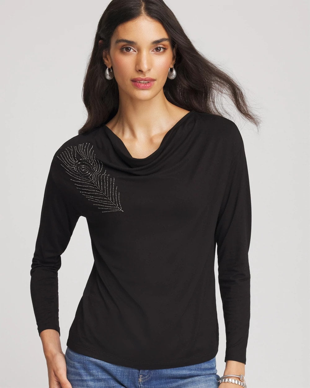 Chico's - Embellished Cowlneck Dolman Tee