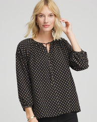 Chico's - Floral Print Tie-Neck Top