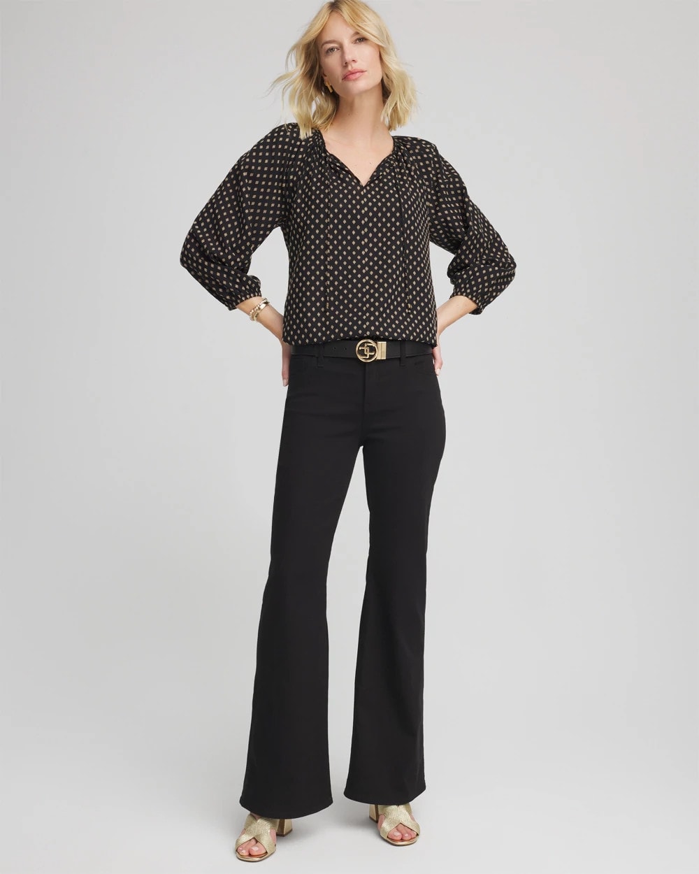 Chico's - Floral Print Tie-Neck Top