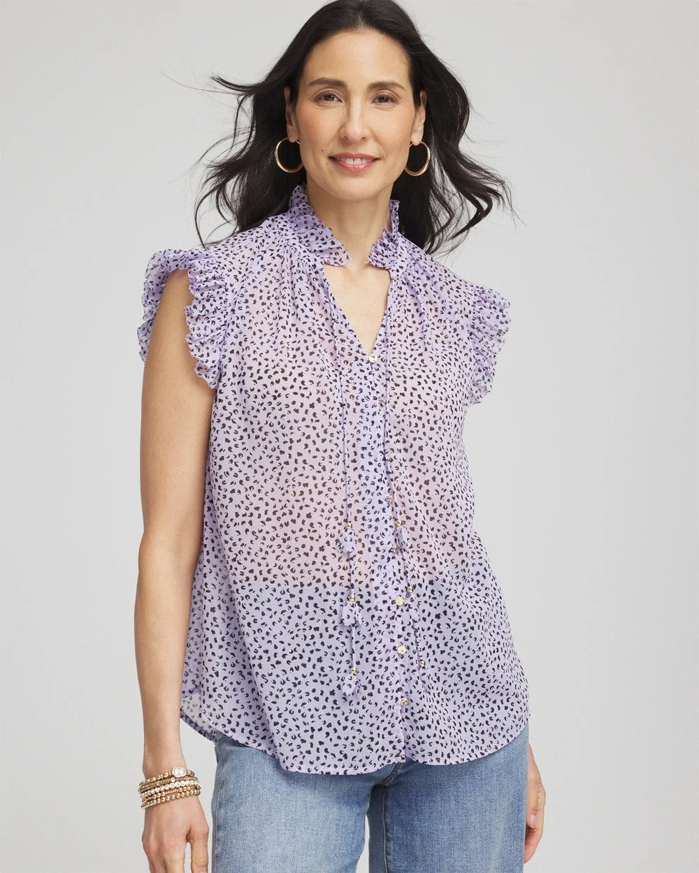 Chico's - Cheetah Print Ruffle-Collar Blouse