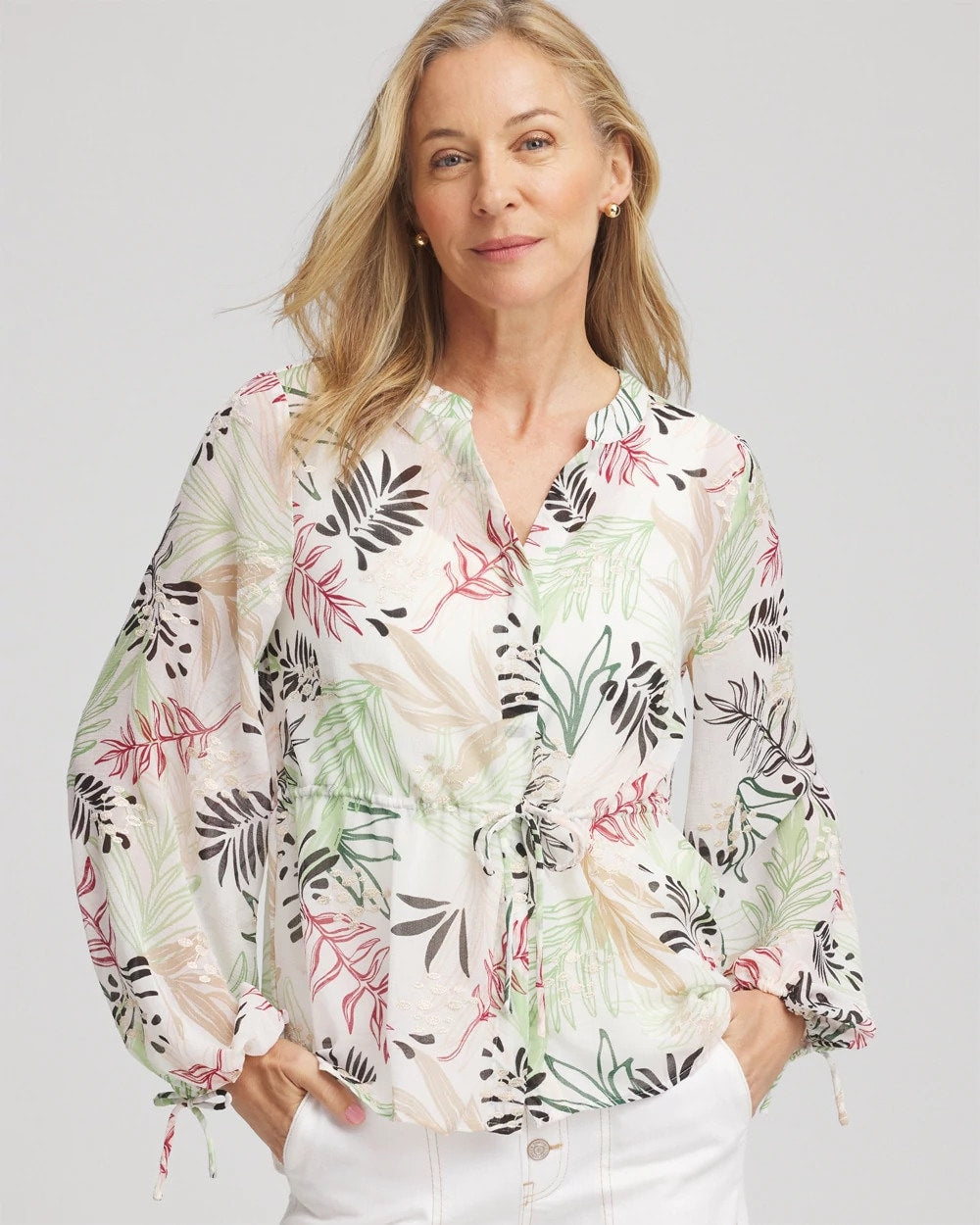 Chico's - Drawstring Crinkle Chiffon Blouse