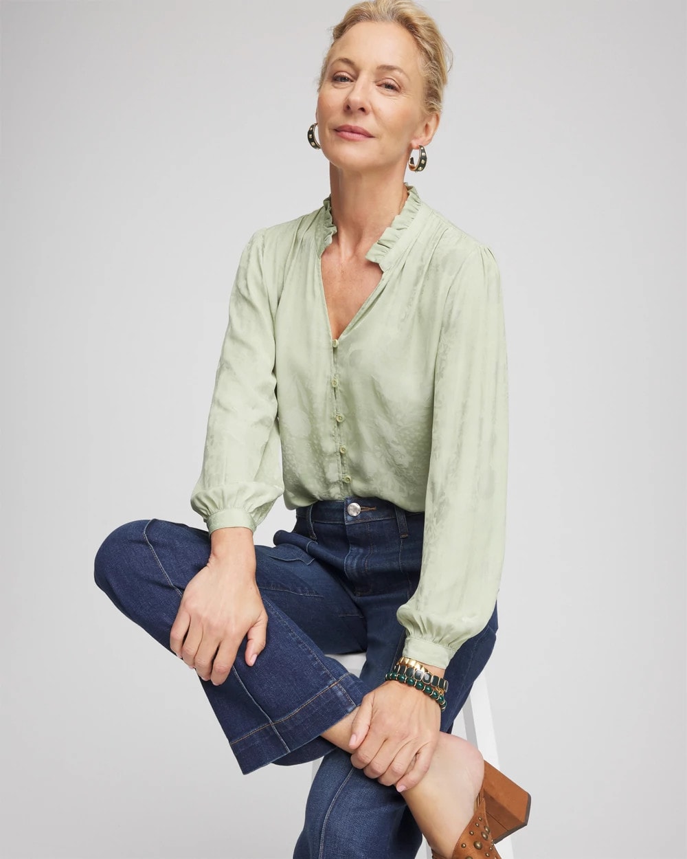 Chico's - Jacquard Georgette Peasant Blouse