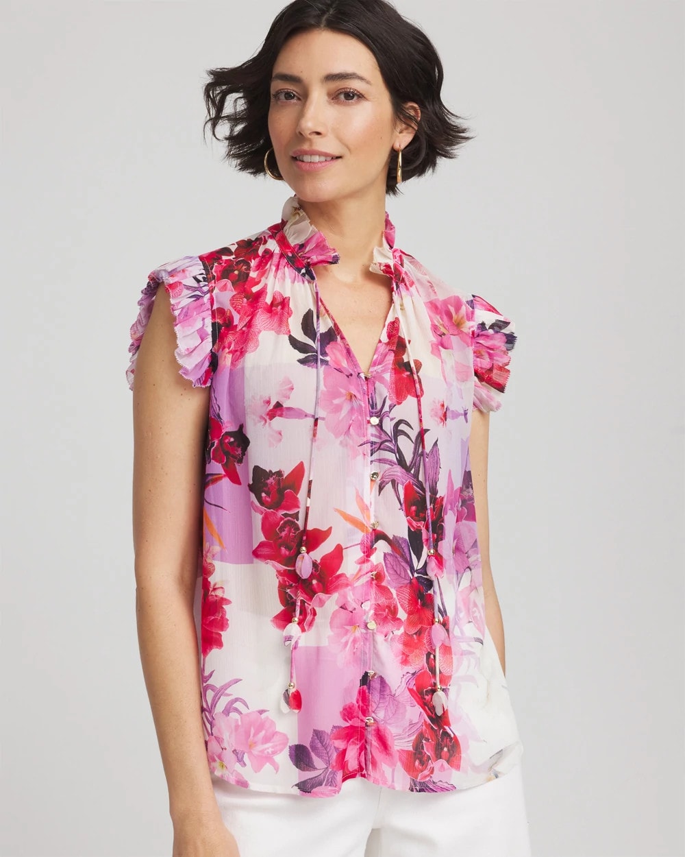 Chico's - Floral Ruffle Collar Blouse